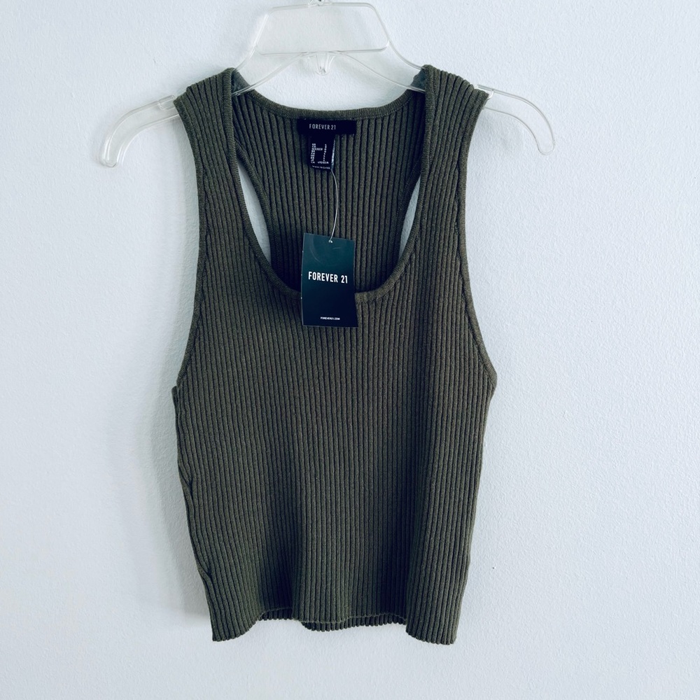 Forever 21 Olive Green Ribbed Crop Tank